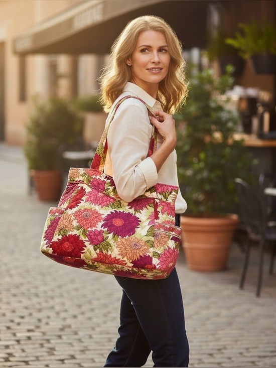 Vera Bradley Handbags - Vera Bradley tote bag in the now retired "Hello Dahlia" floral pattern